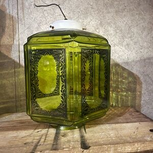 Vintage Green Glass Lantern hard wired light fixture